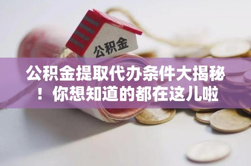 延平公积金提取代办条件大揭秘！你想知道的都在这儿啦